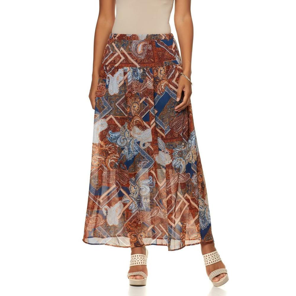 Curations Caravan Women's Printed Maxi Skirt Multi-Color X-Small Size HSN